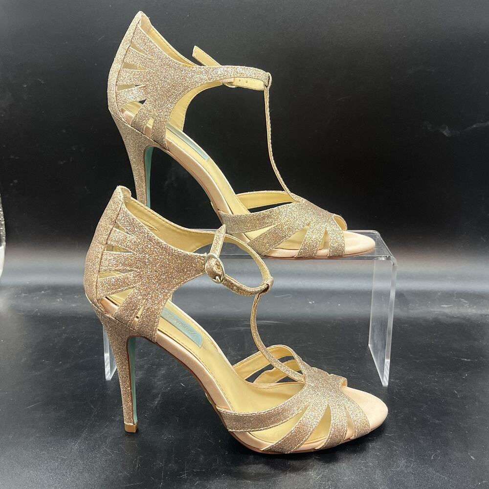 Betsey Johnson SB-Tee 4 inch stiletto heel gold sparkle womens 7.5